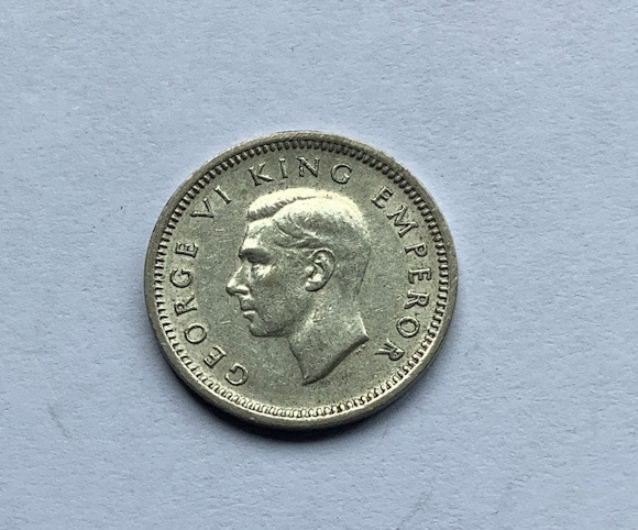 1946 New Zealand threepence coin .500 silver